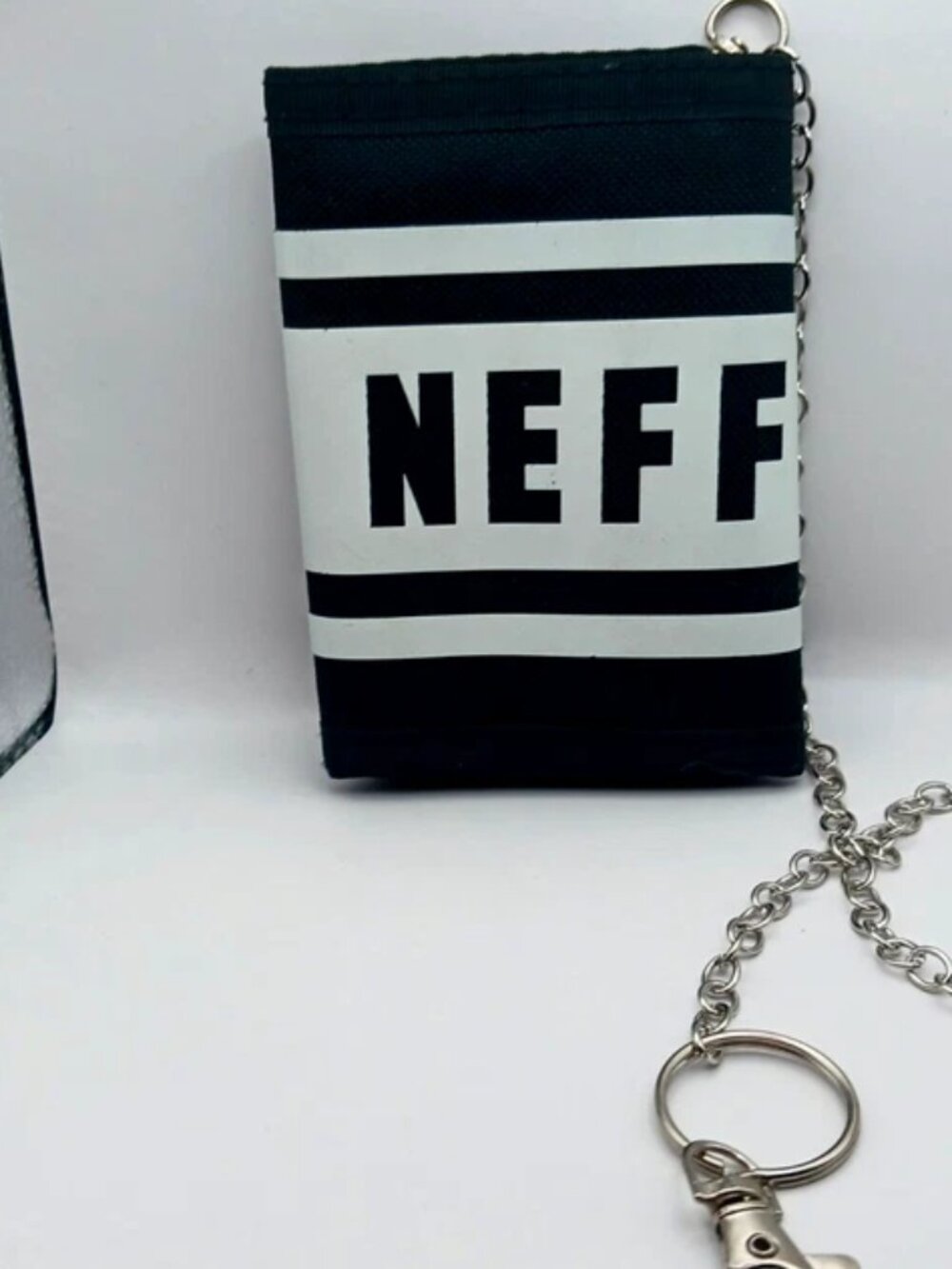 Neff Black + White Nylon Skater Trifold Wallet With Metal Chain